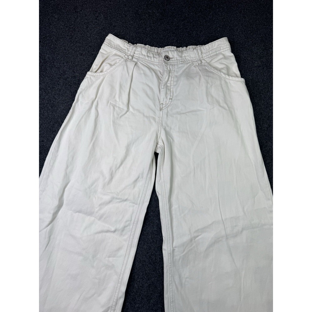 Free People Womens S Ivory Wide Leg Pants High Rise Elastic Waist Cotton Boho